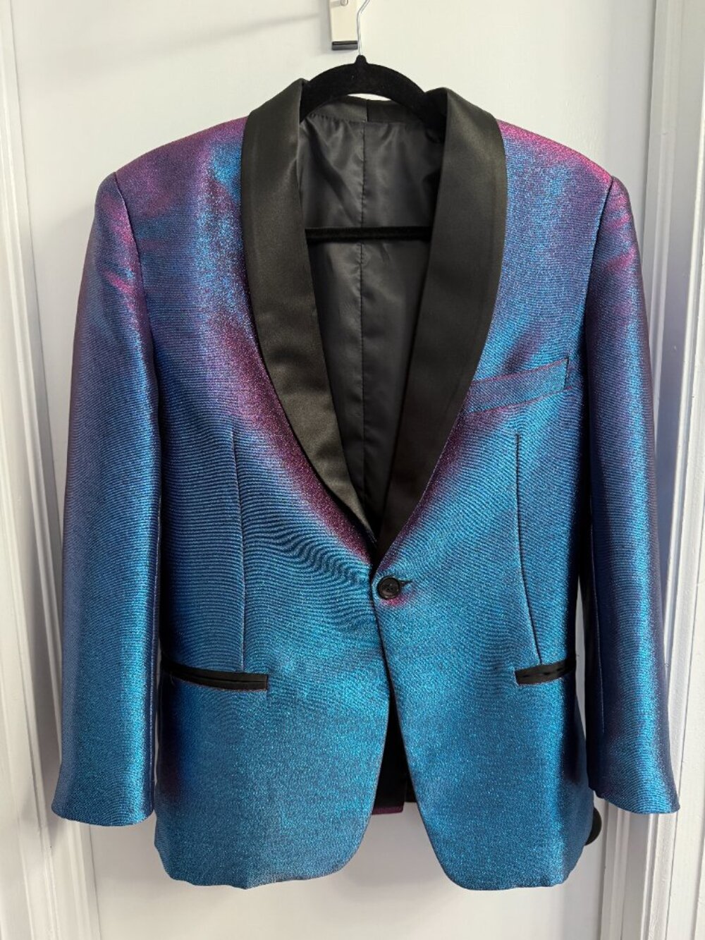 Iridescent Purple and Blue Statement Tuxedo Jacket - Men's Size 34R